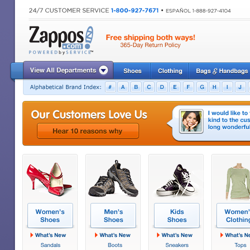 tmblg:


You’re Killing Me, Zappos
My open letter to Tony Hsieh, CEO of Zappos. The Zappos site has driven me crazy for ages, so I spent a few hours redesigning it and came up with this.
Read the Letter
